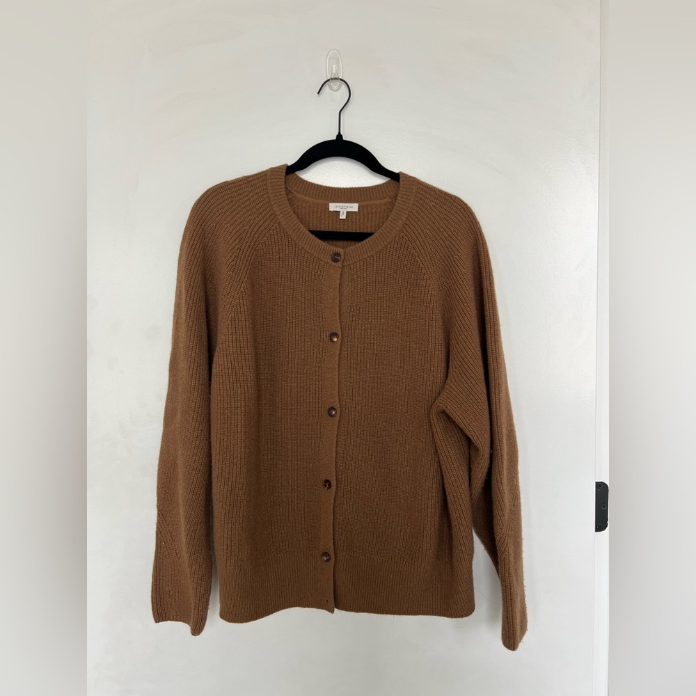 Lafayette 148 New York Brown Cardigan Sweater with Relaxed Fit